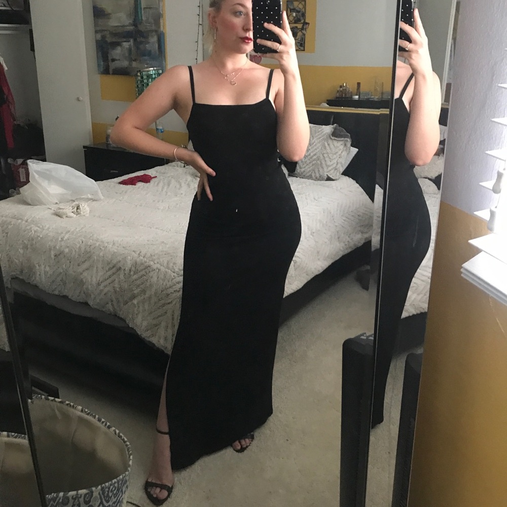 Black backless strappy evening prom dress
